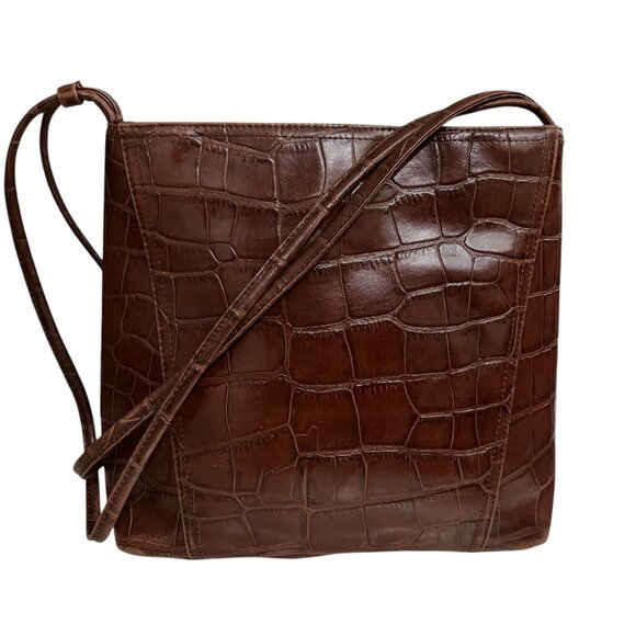 Vintage‎ Worthington Brown Croc Embossed Leather 3 Compartment Shoulder Bag - Picture 5 of 11